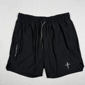 Three Nails Shorts Mens Large Black Lined Running Athletic 5 Inseam Drawstring